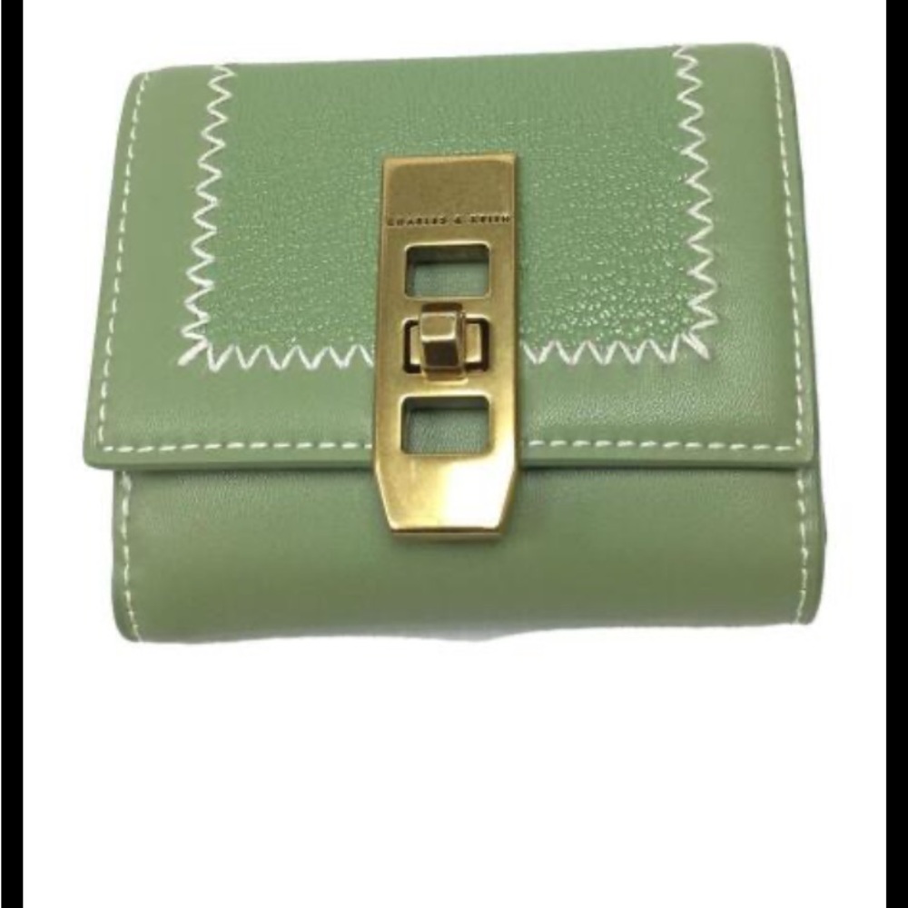 Charles & Keith Green Gold Wallet Minimalist Design